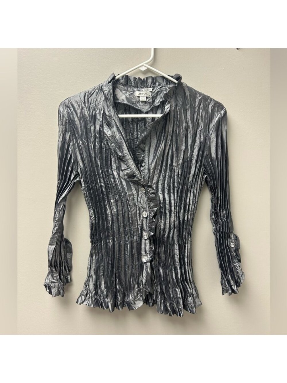 Jaipur Women’s‎ Silver/Metallic Crinkle Long Sleeve Top